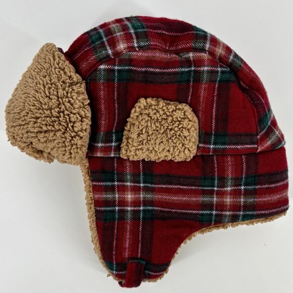 Carter’s Boys Trapper Hat Red Plaid Size 4-7 Fleece Lined & Accents Winter Cap - Picture 1 of 11
